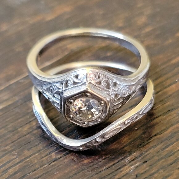 1/3 Carat Diamond, 14K White Gold Engagement Ring Set, Size 5, Vintage-Inspired - Picture 4 of 5